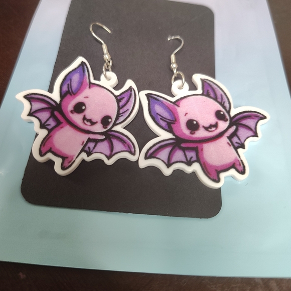 Jewelry - Cute Pink and Purple Bat Earrings for Kids
